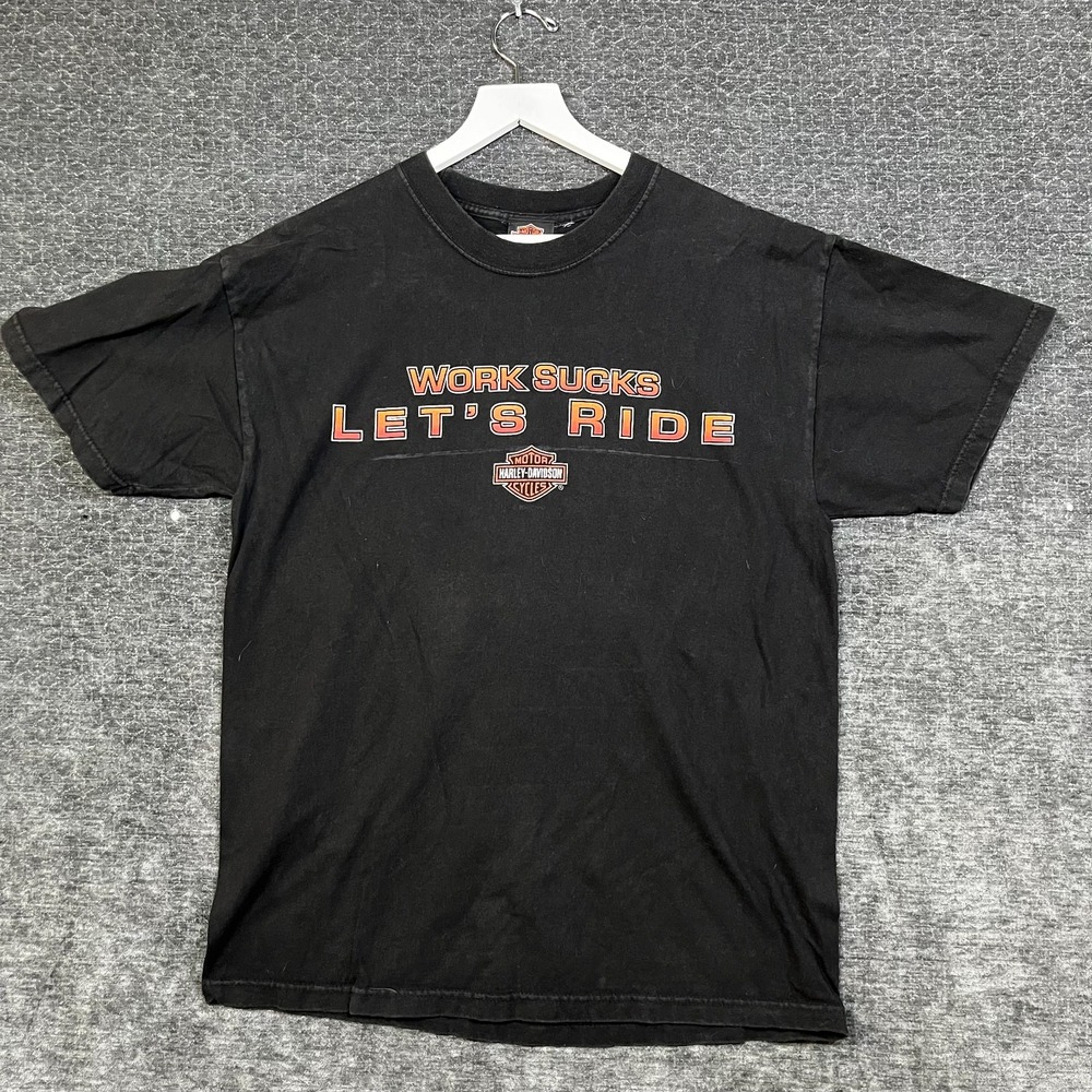 Harley Davidson Graphic T-Shirt Mens L Black Good Work Sucks Las Vegas USA Made